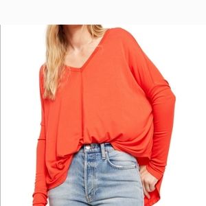 Free People orange long sleeve v neck flowy oversized tunic Sz m